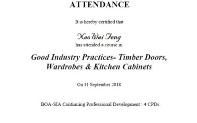 BCA Good Industry Practise – Timber Doors, Wardrobes & Kitchen Cabinets